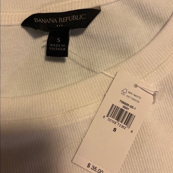 Banana Republic White Ribbed 3/4 length  Sleeve Tee Small - Picture 2 of 4